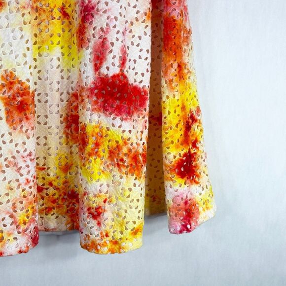 Ann Taylor Size 6 Skirt Maisie Daisy Tie Dye Handmade Yellow Red Eyelet 546‎ - Picture 4 of 11